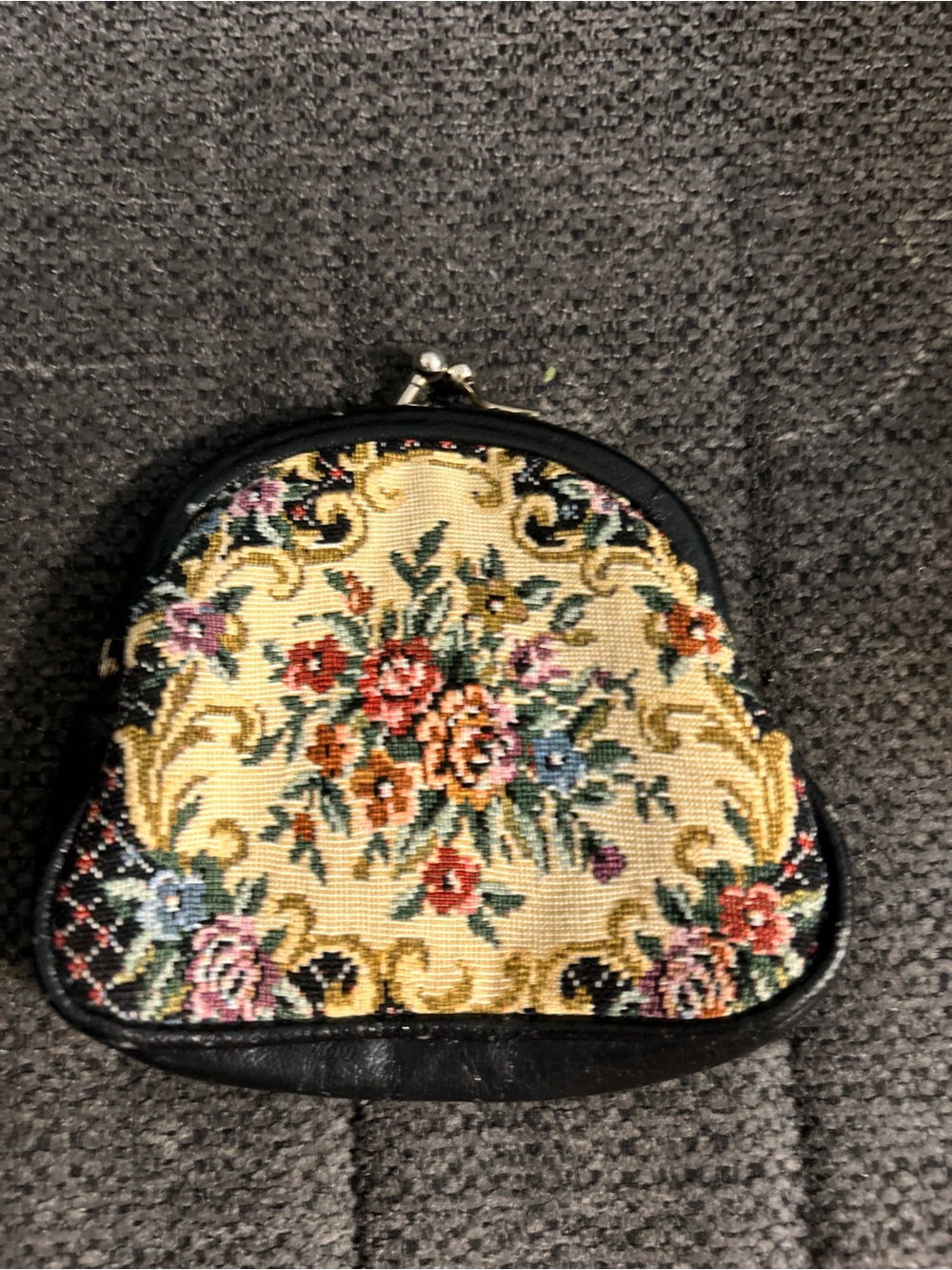 Floral Tapestry Coin Purse Wallet - Cream with Multicolor Embroidery